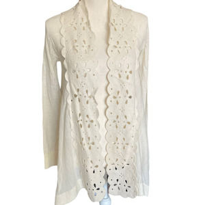 Sleeping on Snow Womens Open Front Eyelet Sweater Top Long Sleeve Size S Cream